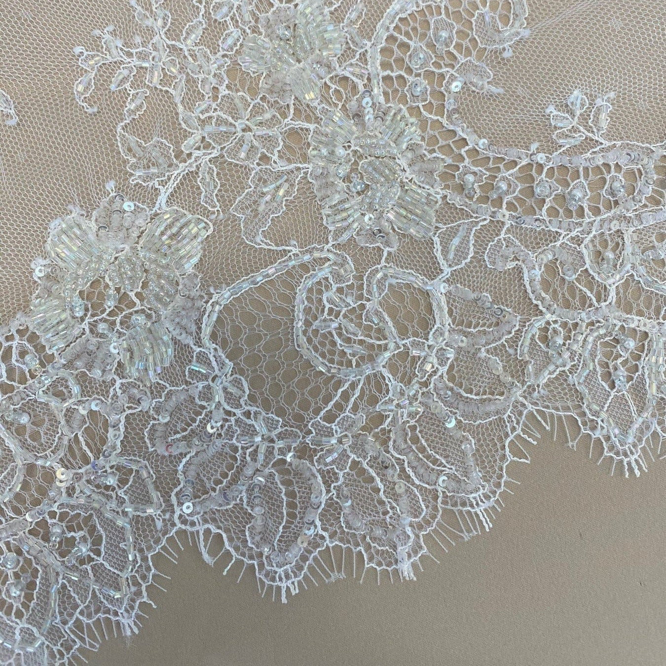 WHITE BEADED FINE LACE TRIM
