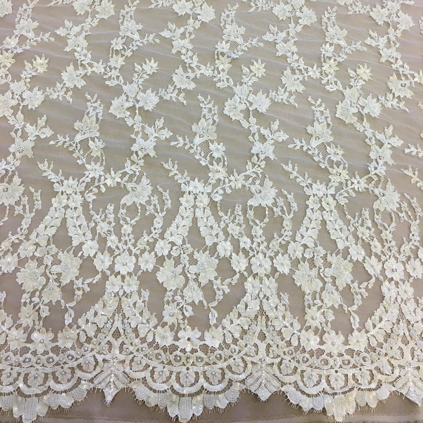 IVORY BEADED FINE LACE