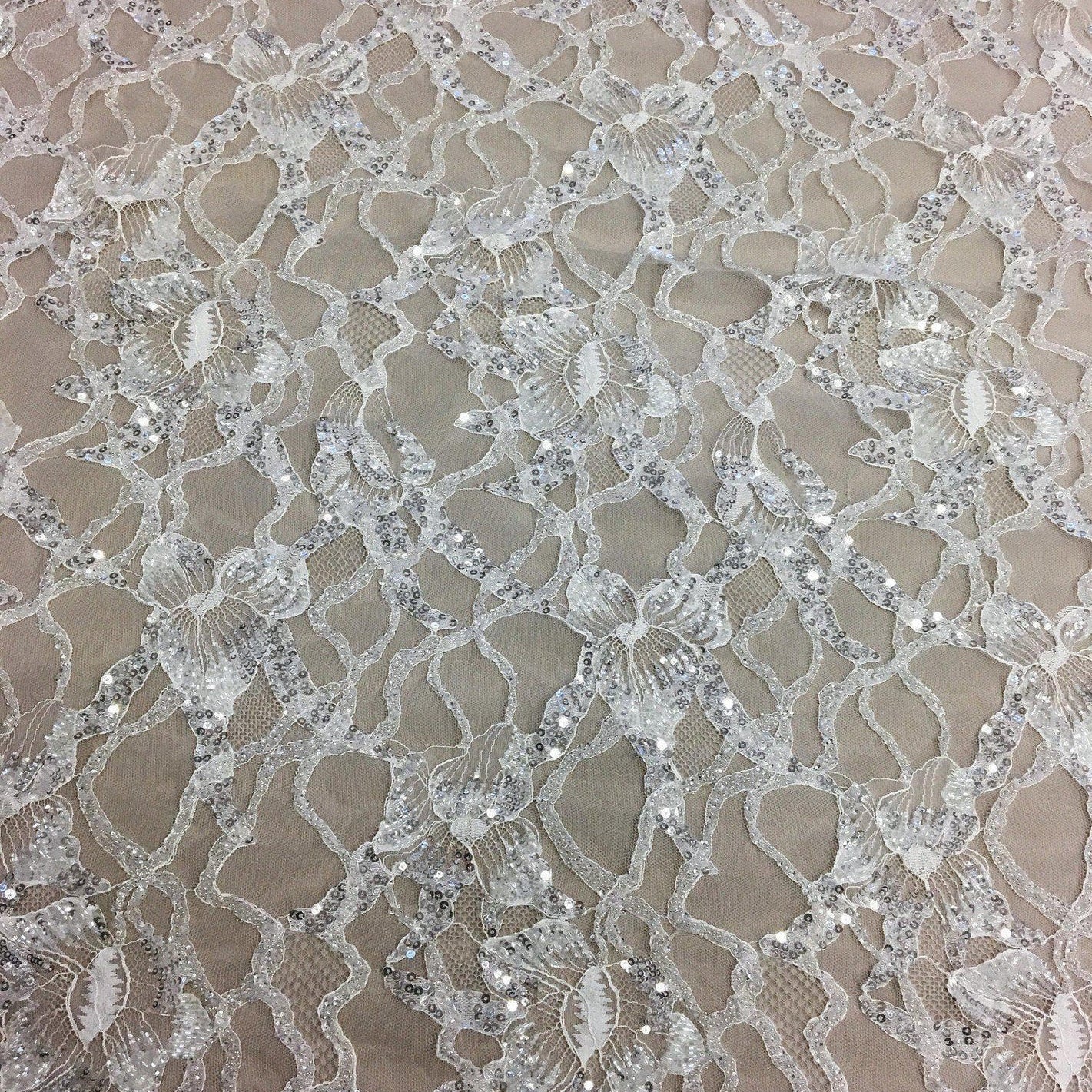 IVORY BEADED FLORAL LACE