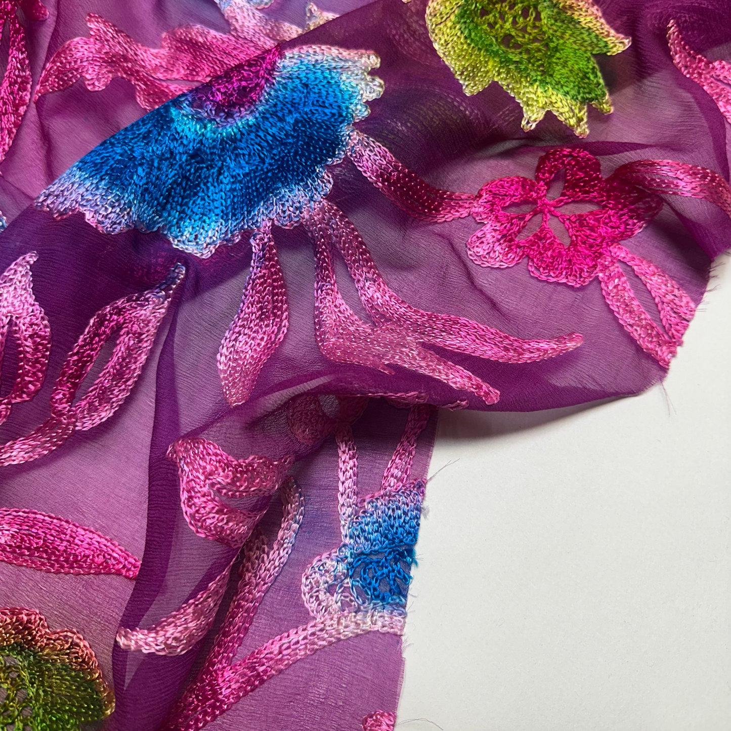 EMBROIDERED FLORAL SILK CHIFFON