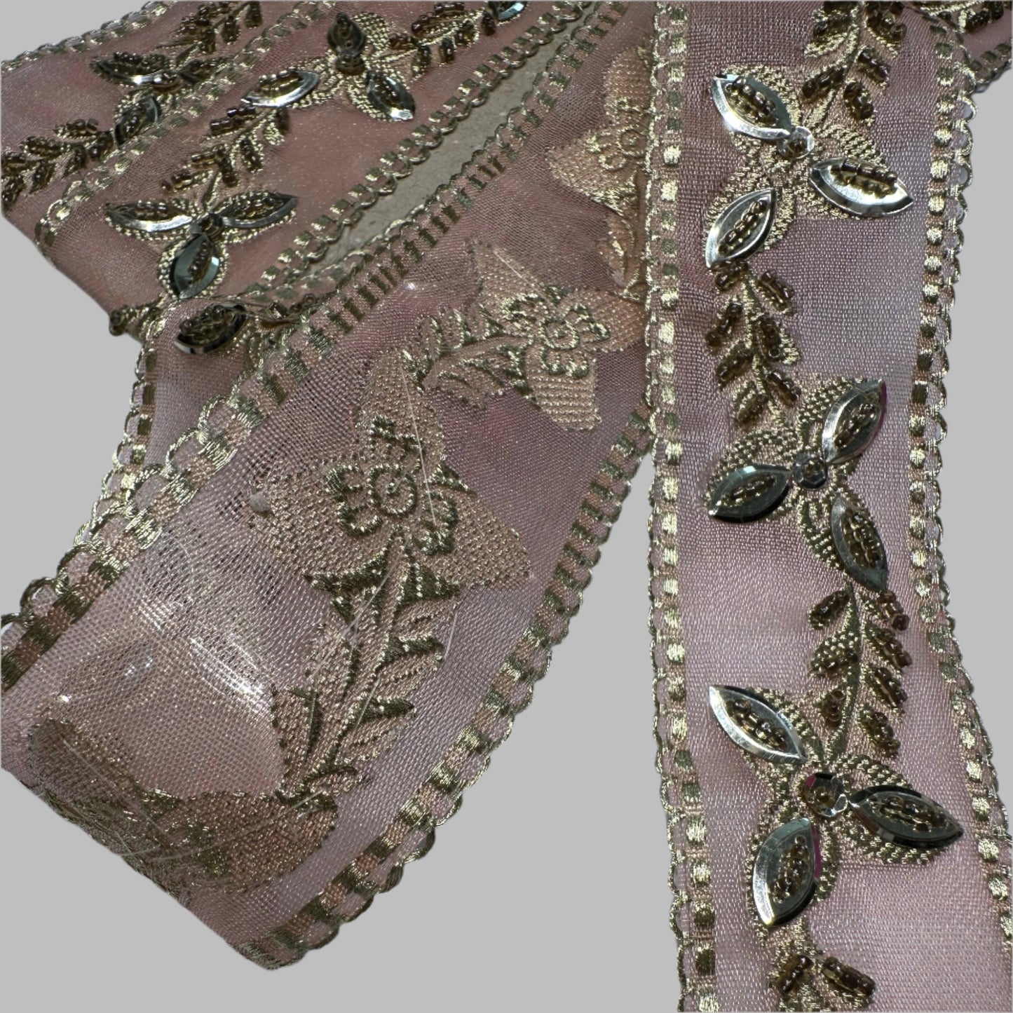BEADED BOTANICAL RIBBON TRIM REMNANT