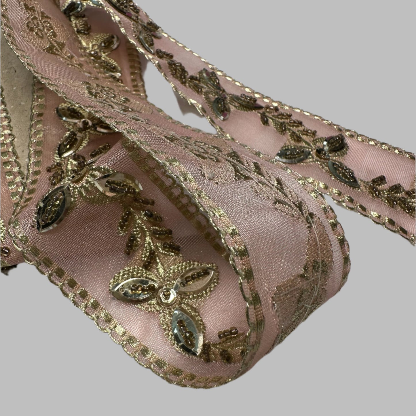 BEADED BOTANICAL RIBBON TRIM REMNANT