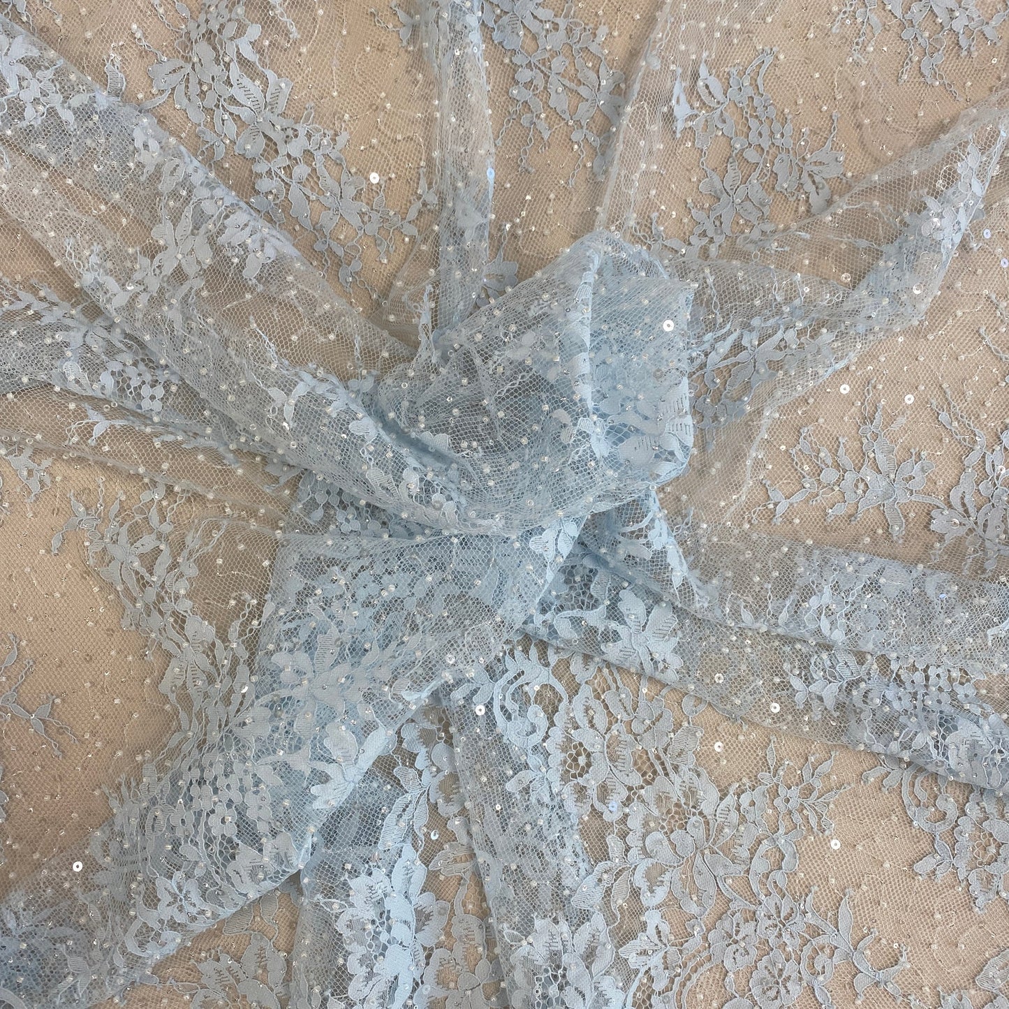BABY BLUE FINE BEADED LACE