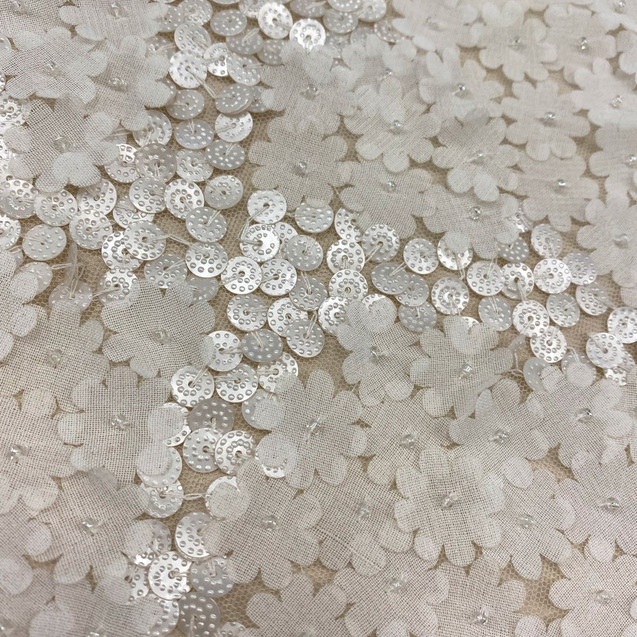 IVORY SEQUINNED FLORAL TULLE