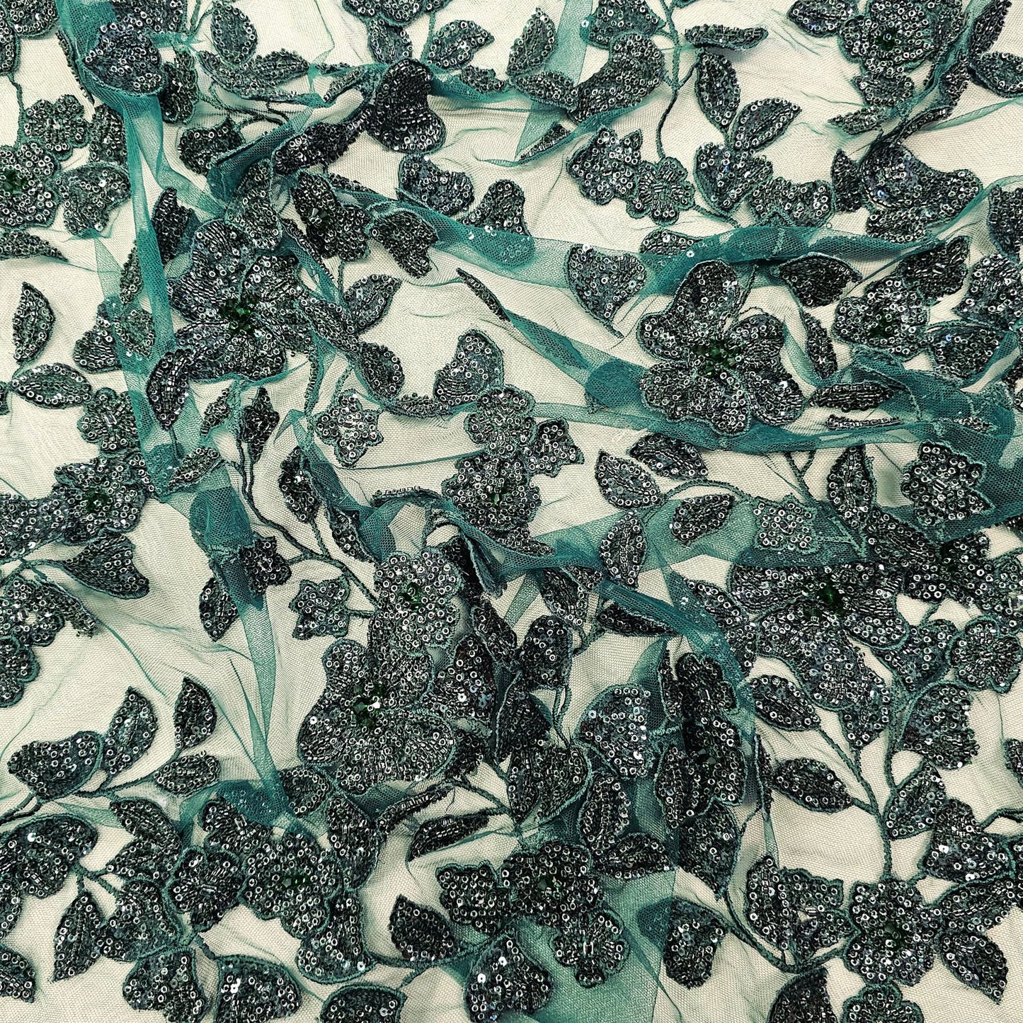 BOTTLE GREEN BEADED TULLE