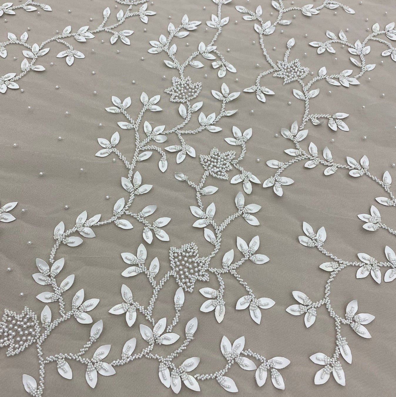 IVORY EMBELLISHED FLORAL TULLE