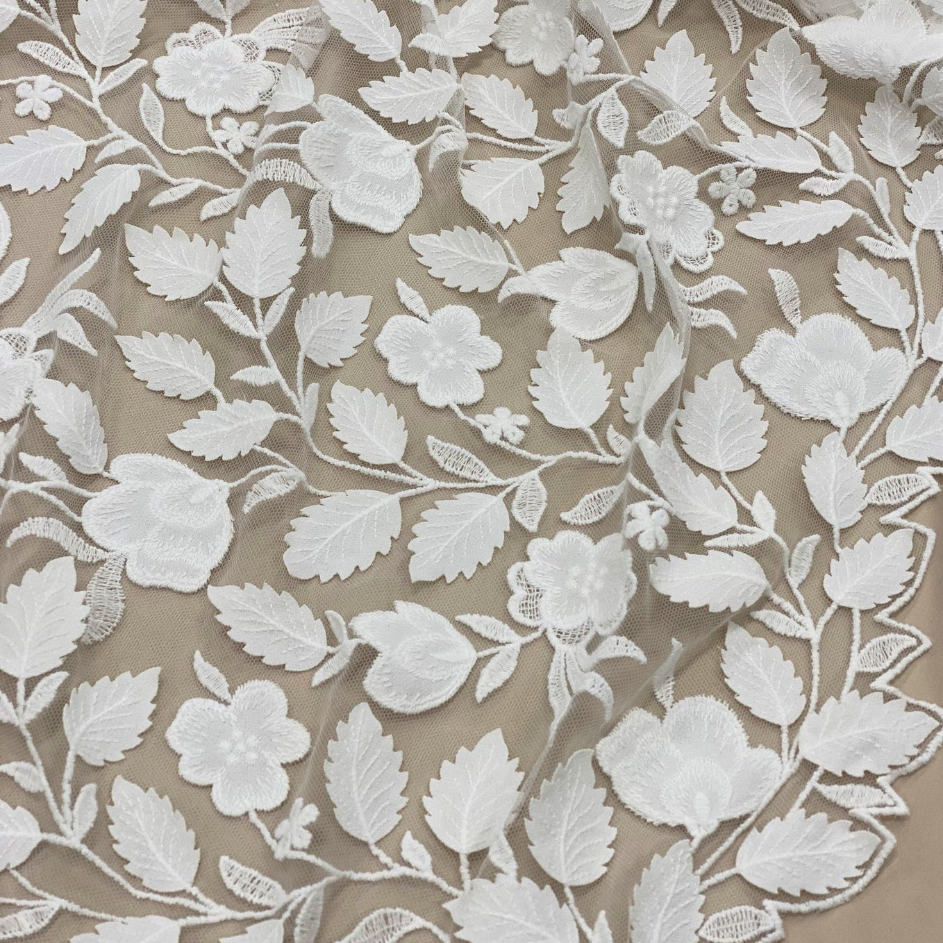 IVORY EMBROIDERED APPLIQUE TULLE