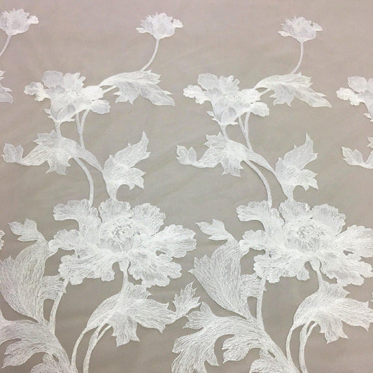 IVORY FLORAL BORDER TULLE