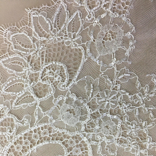 IVORY BEADED FINE LACE TRIM