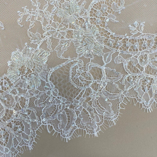 WHITE BEADED FINE LACE TRIM