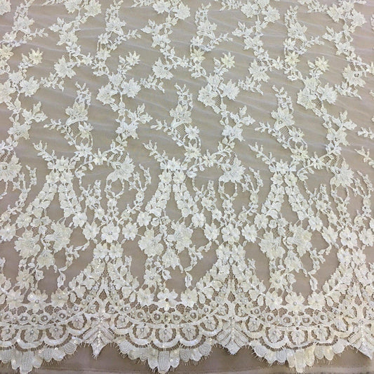 IVORY BEADED FINE LACE
