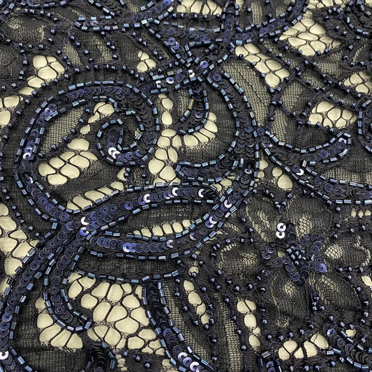 BLACK & NAVY BEADED LACE