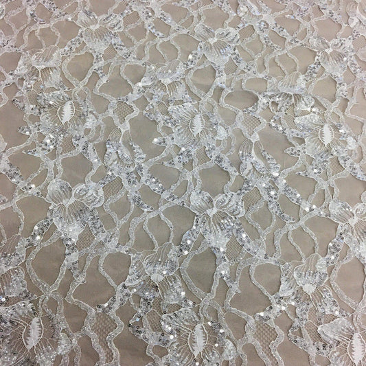 IVORY BEADED FLORAL LACE