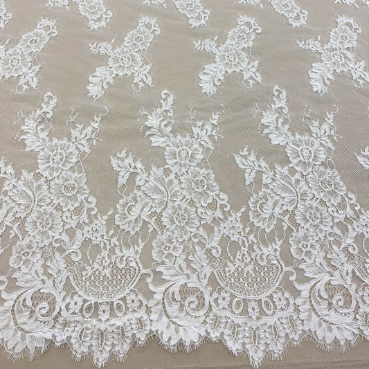 WHITE FLORAL CORDED LACE