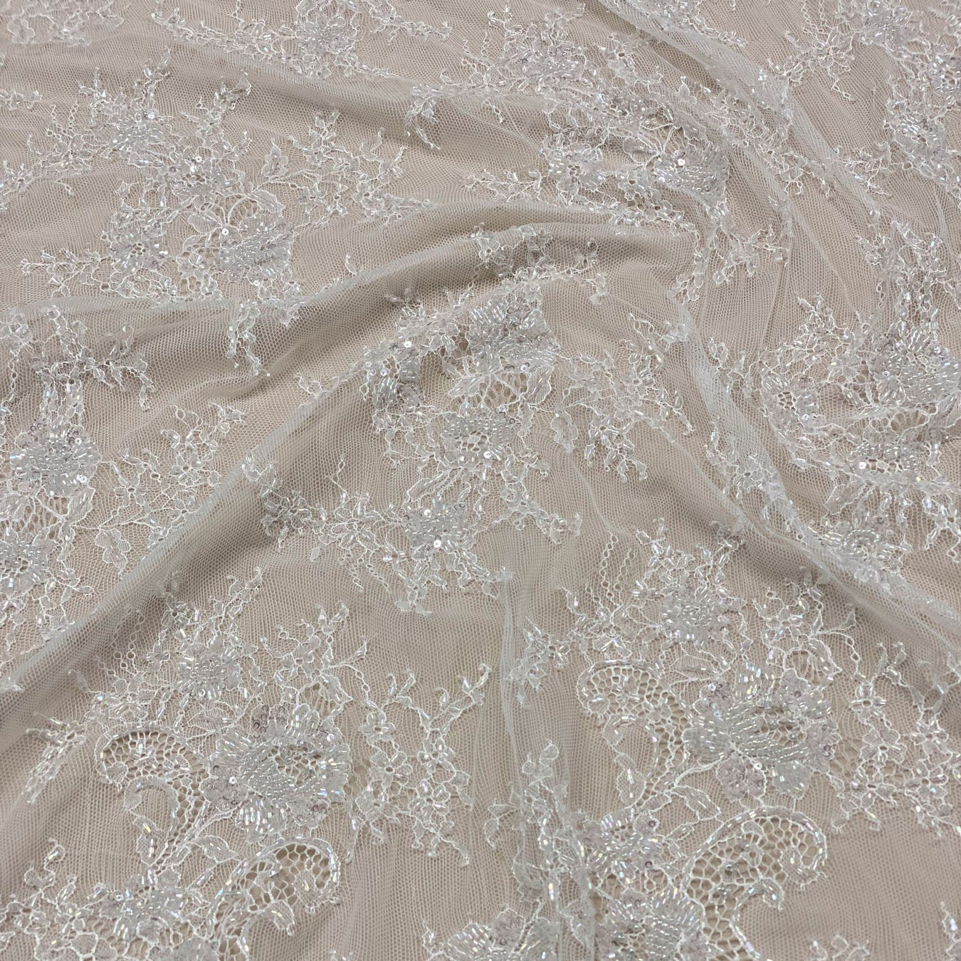 WHITE BEADED FINE LACE