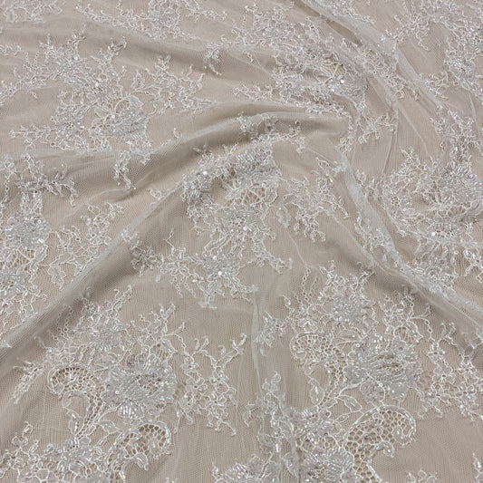 WHITE BEADED FINE LACE