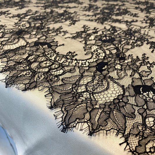 BLACK FINE FLORAL LACE