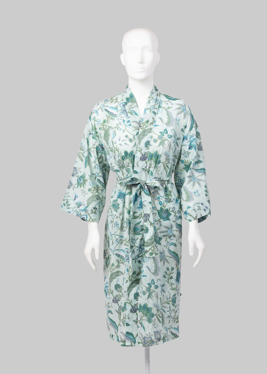 Cotton Kimono Robe in Tropical Aqua