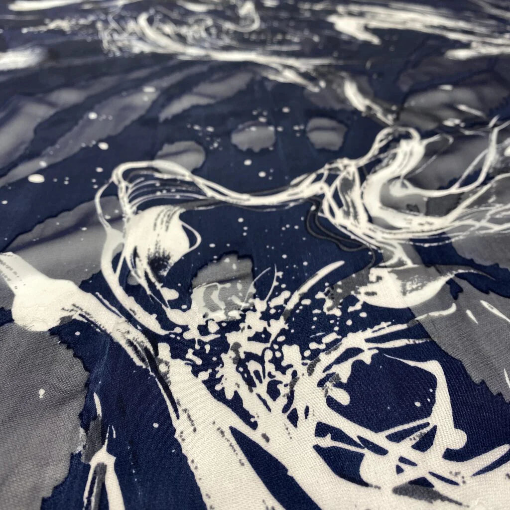 NAVY PRINTED DEVORE