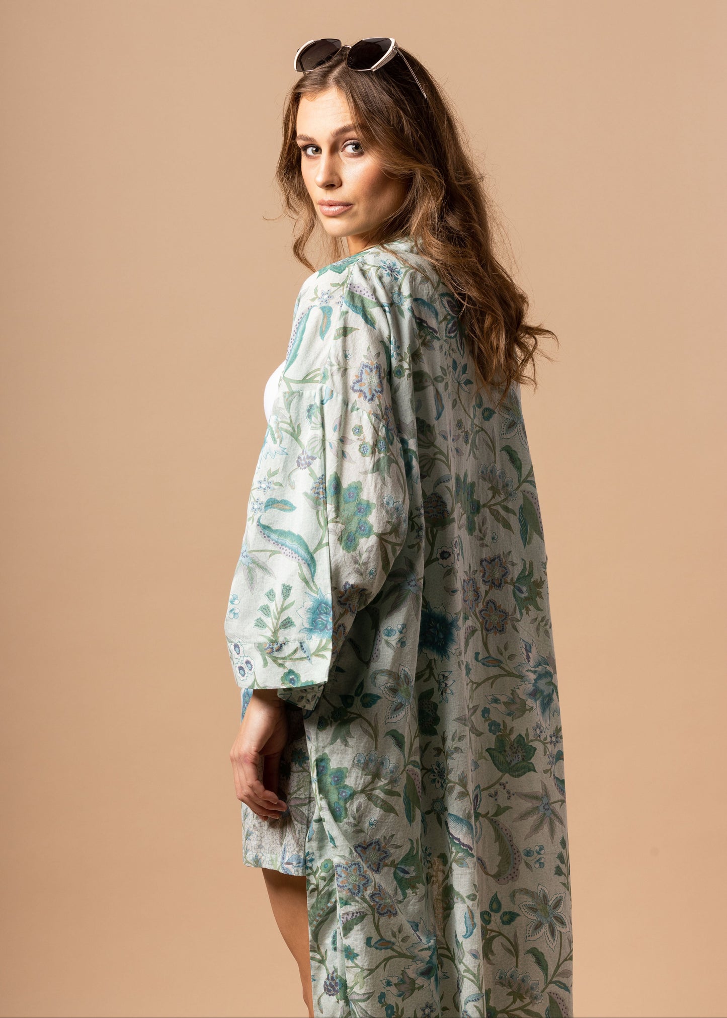 Cotton Kimono Robe in Tropical Aqua