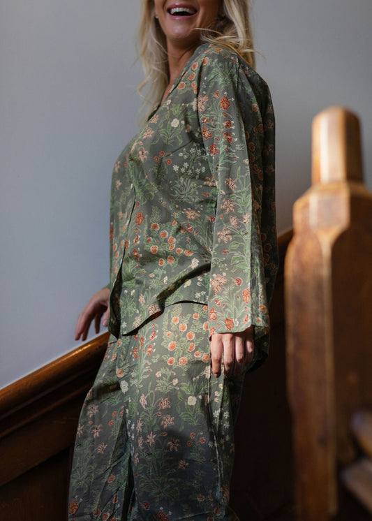 Cotton PJ's in Olive Flower