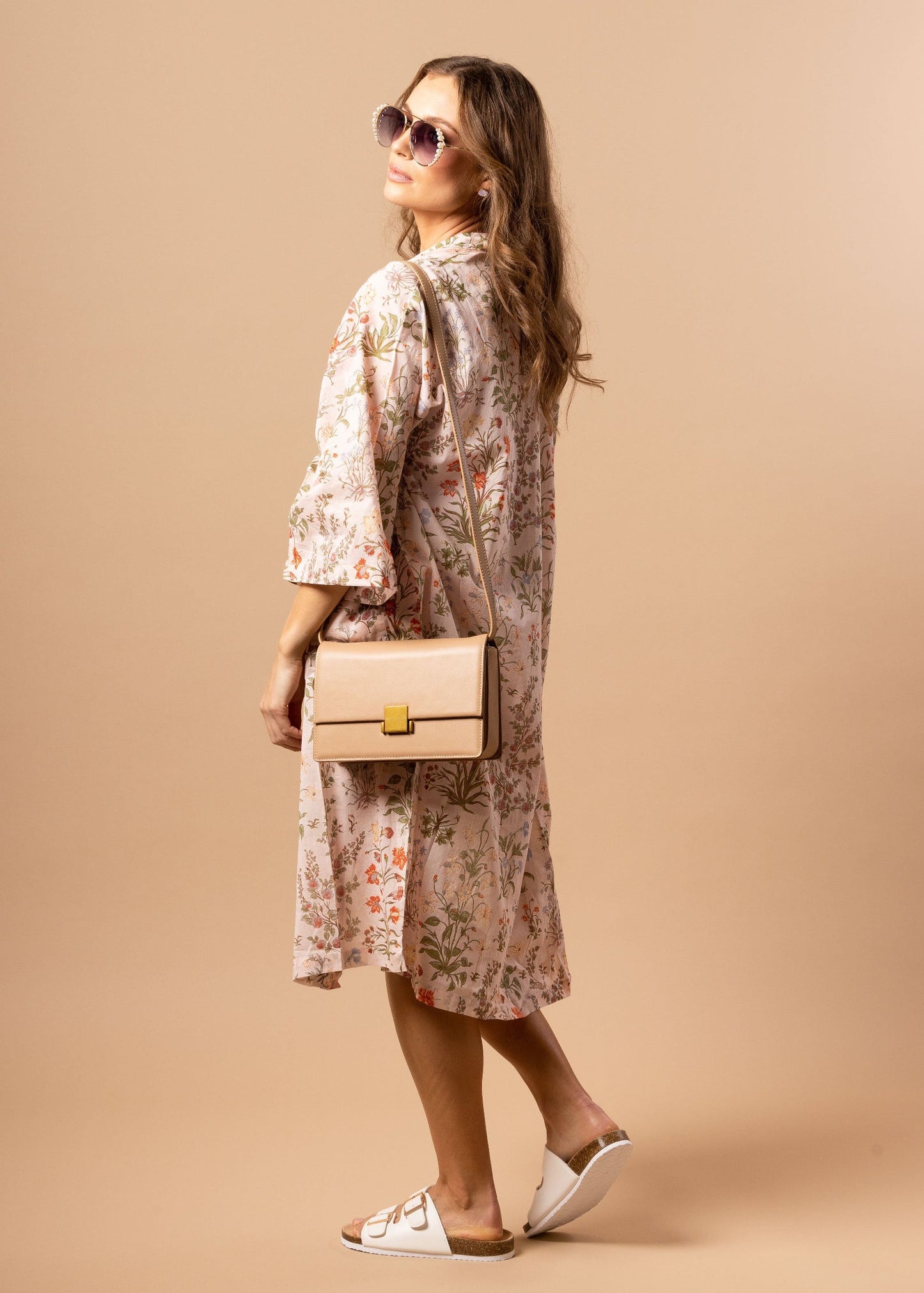 Cotton Kimono Robe in Blush Flower