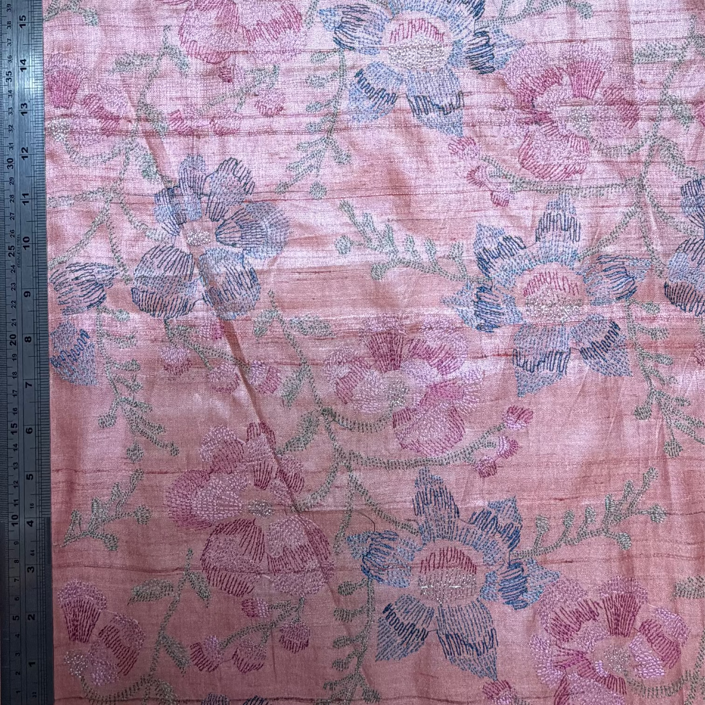 EMBROIDERED BOTANICAL TUSSAR SILK IN MUSK