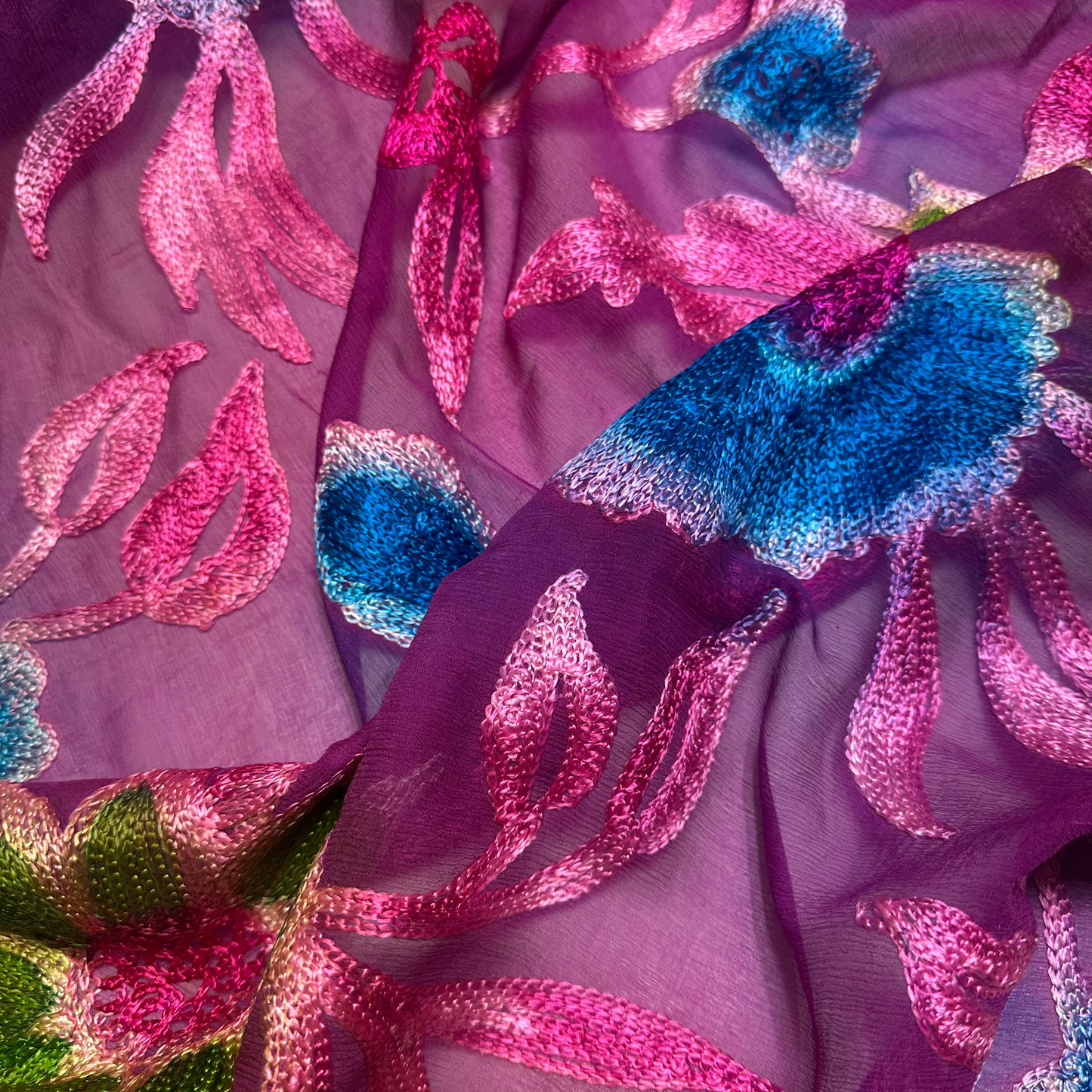 EMBROIDERED FLORAL SILK CHIFFON