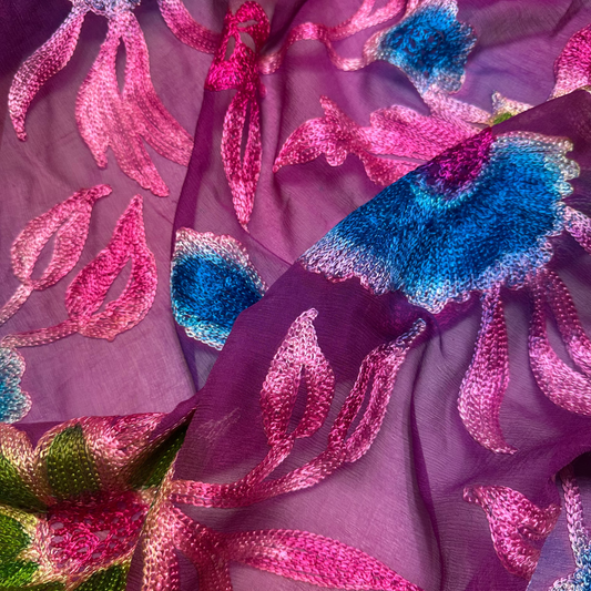 EMBROIDERED FLORAL SILK CHIFFON