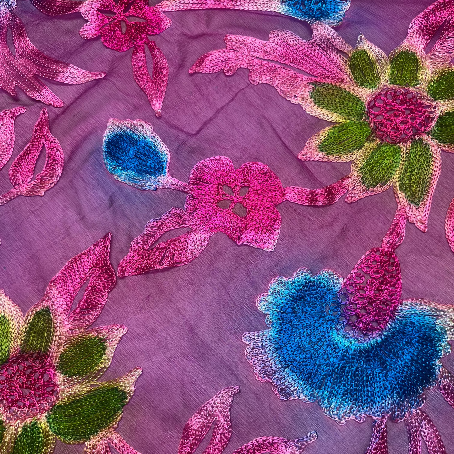 EMBROIDERED FLORAL SILK CHIFFON