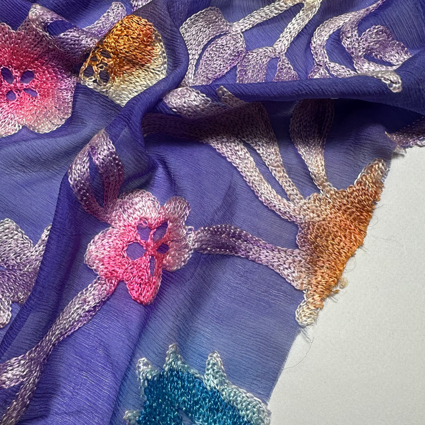 EMBROIDERED FLORAL SILK CHIFFON