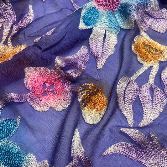 EMBROIDERED FLORAL SILK CHIFFON