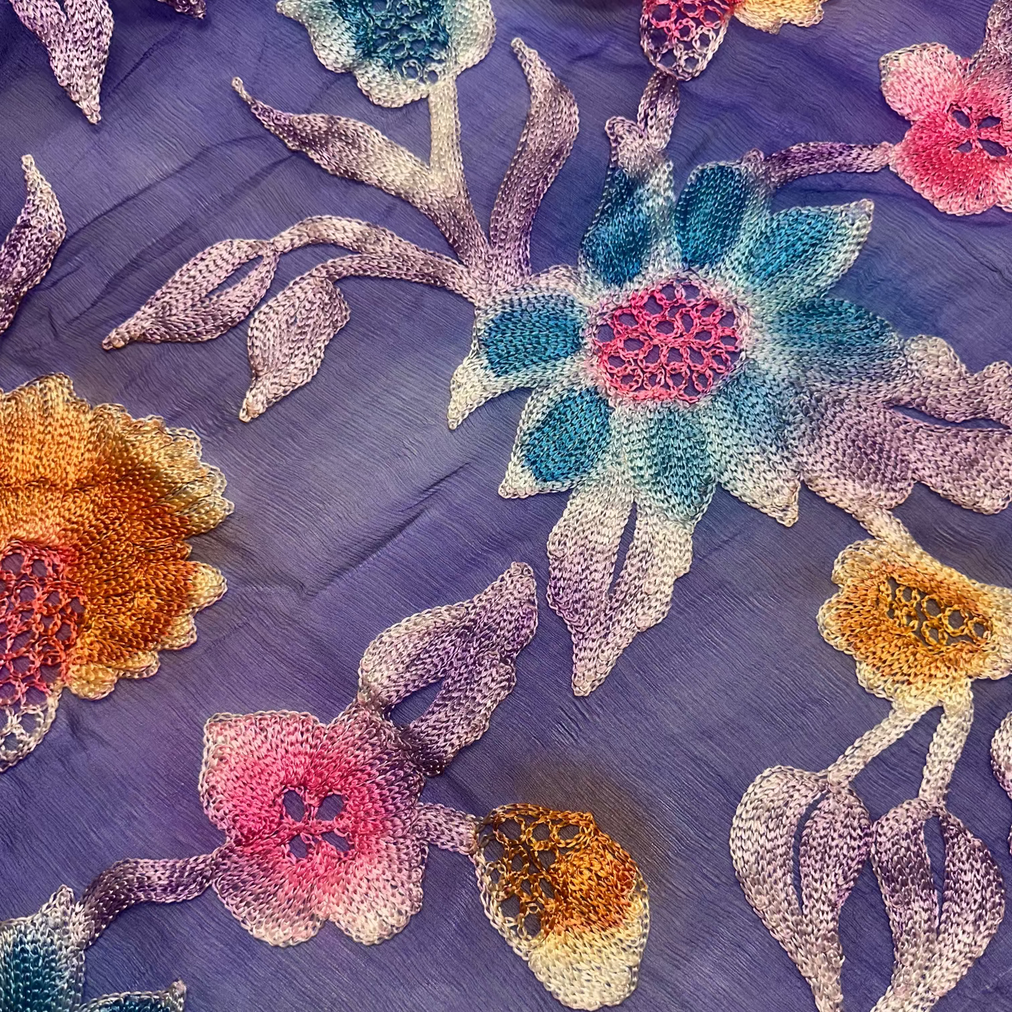 EMBROIDERED FLORAL SILK CHIFFON