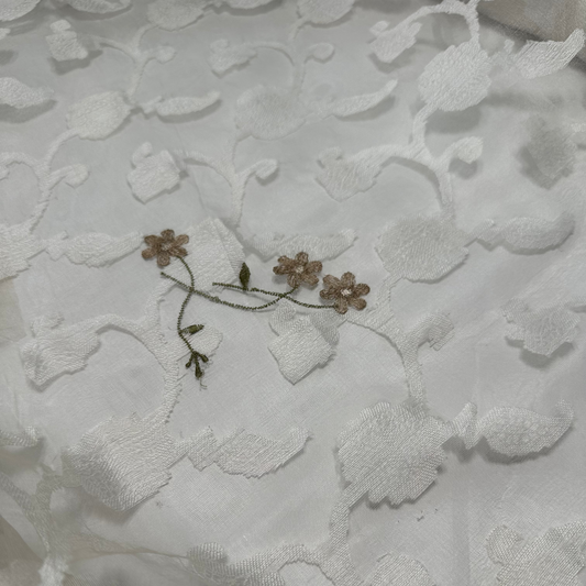EMBROIDRED IVORY JACQUARD SILK ORGANZA