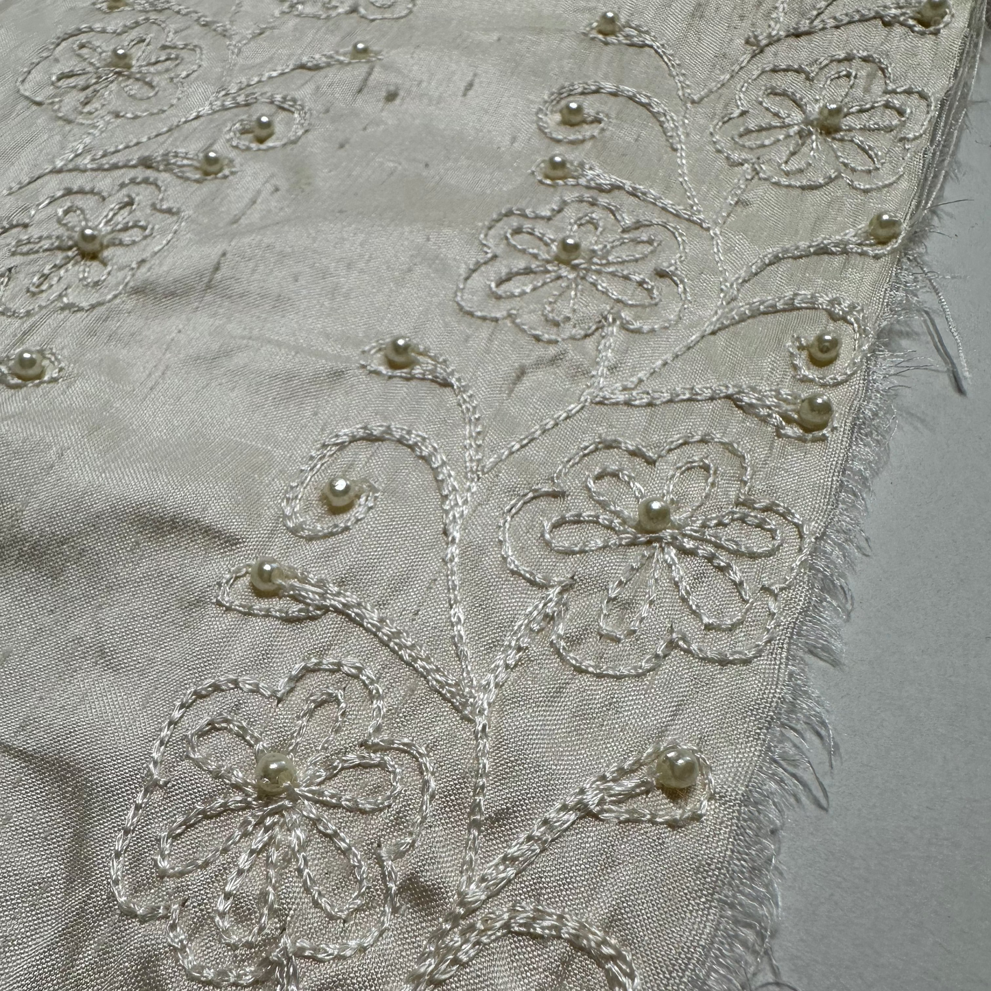 EMBROIDERED IVORY POWERLOOM SILK