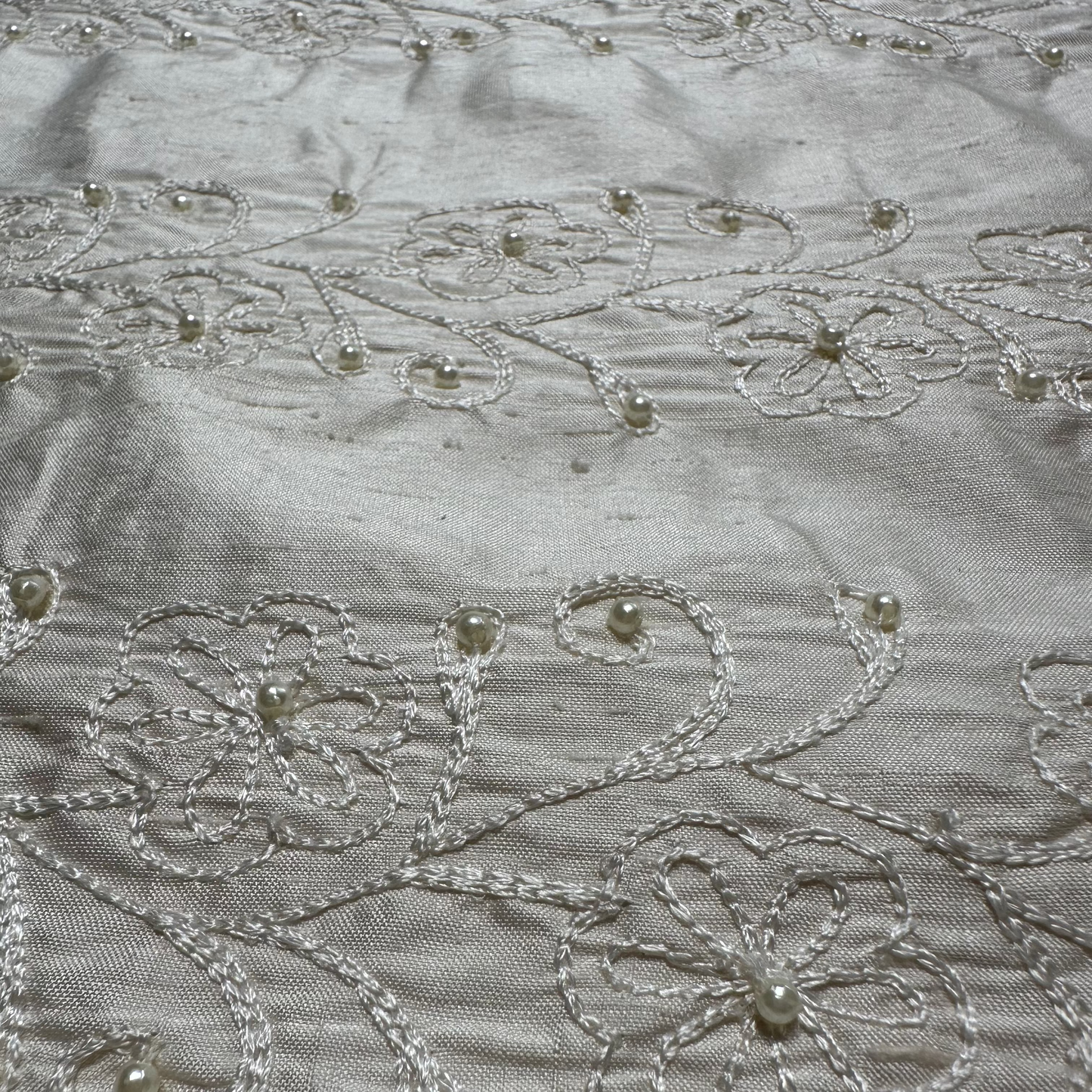 EMBROIDERED IVORY POWERLOOM SILK