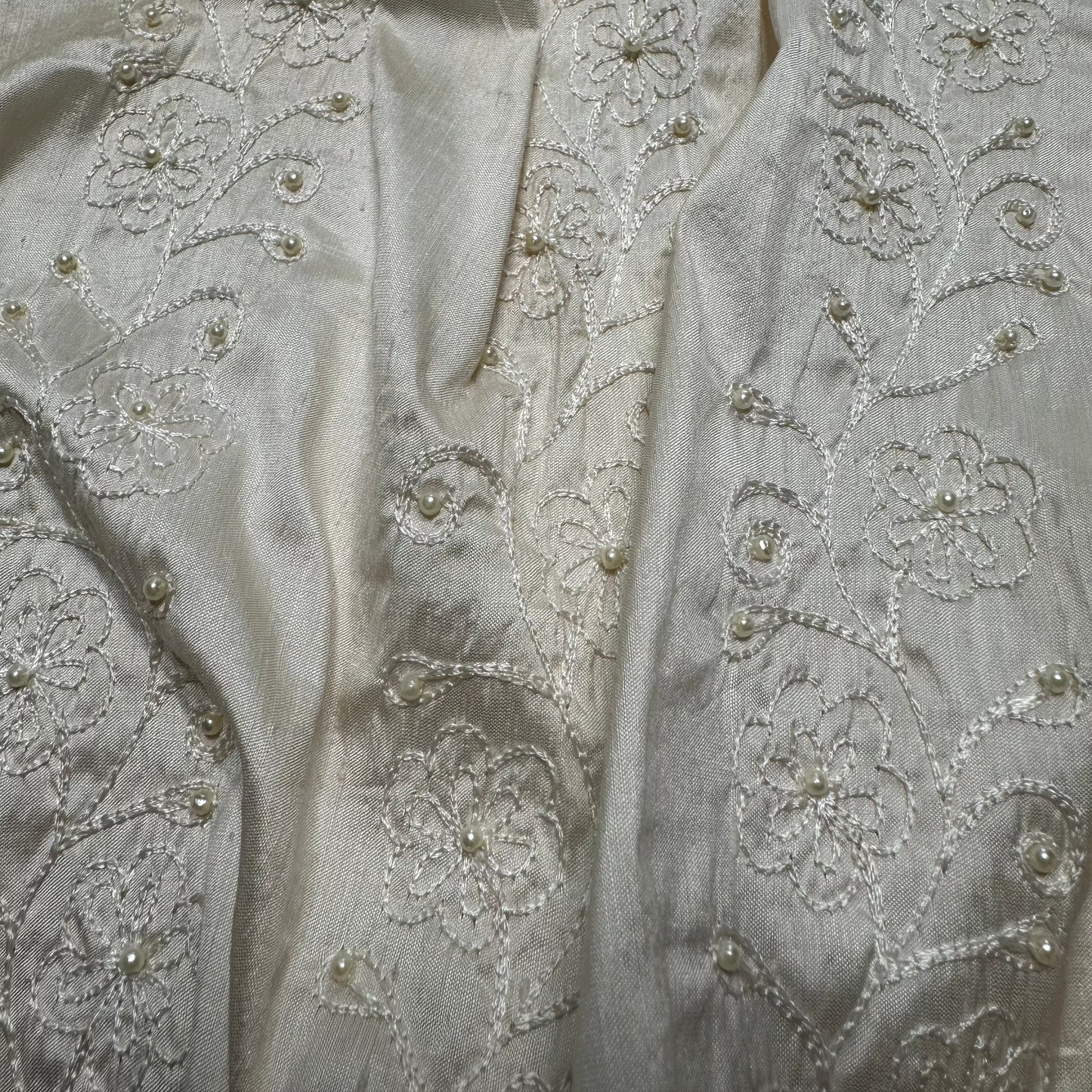 EMBROIDERED IVORY POWERLOOM SILK