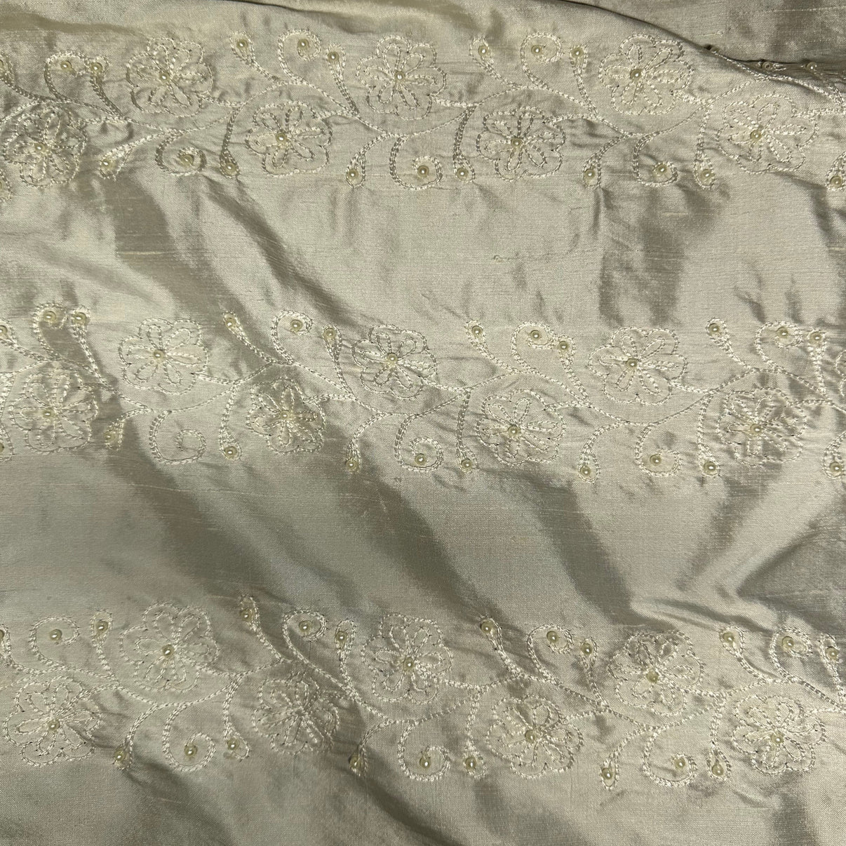 EMBROIDERED IVORY POWERLOOM SILK – Silks NZ by Sherazad Silks