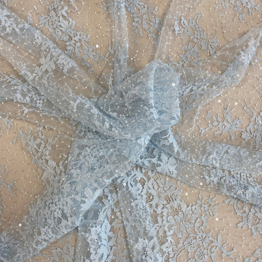 BABY BLUE FINE BEADED LACE