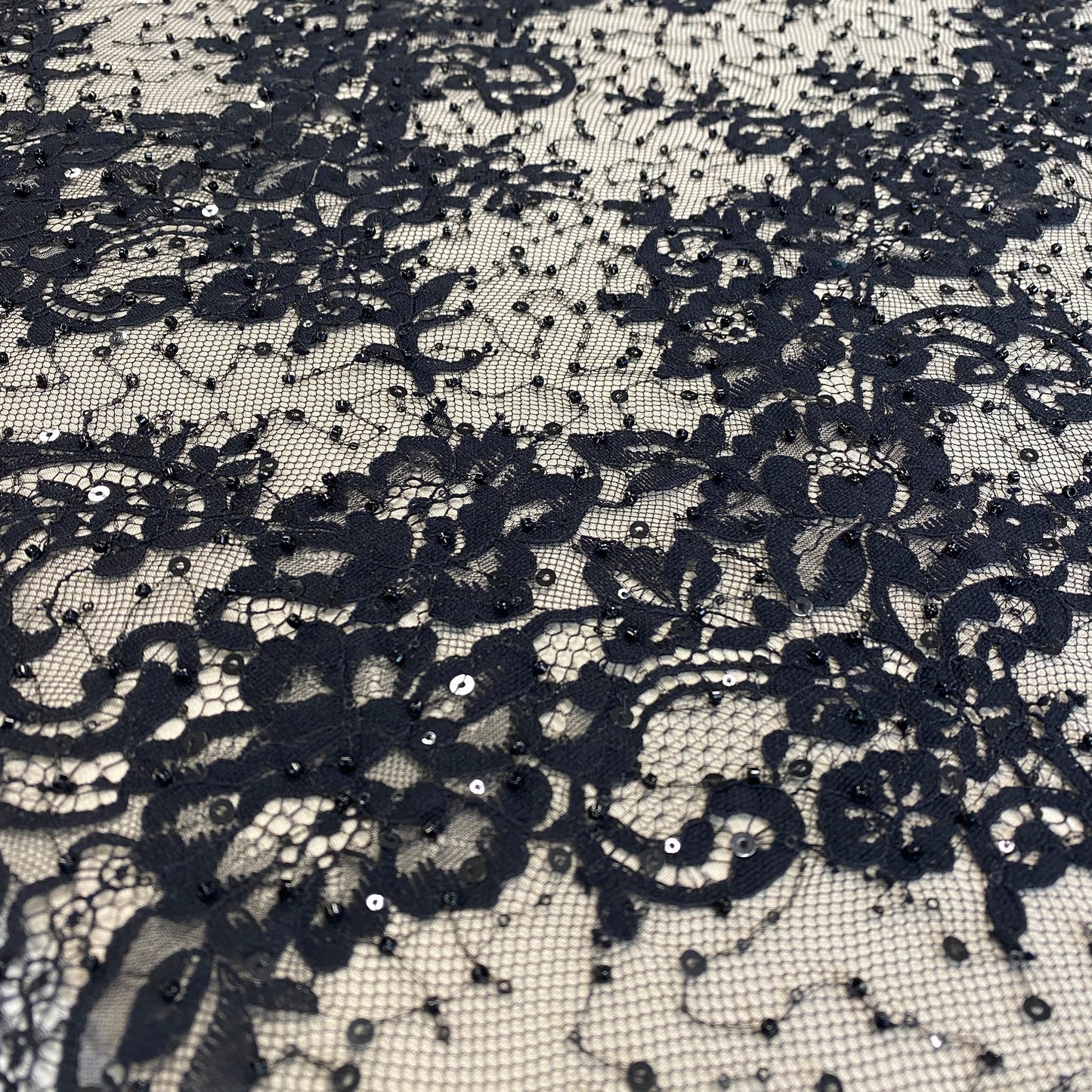 BLACK FINE BEADED LACE