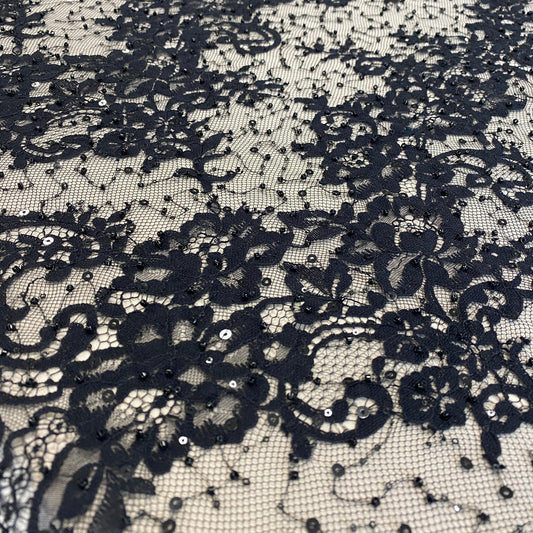 BLACK FINE BEADED LACE