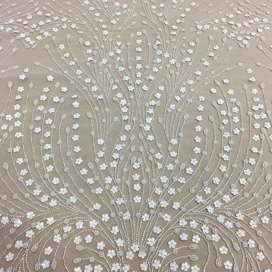 IVORY FLORAL BEADED TULLE