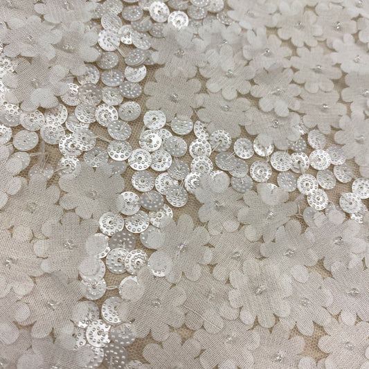 IVORY SEQUINNED FLORAL TULLE
