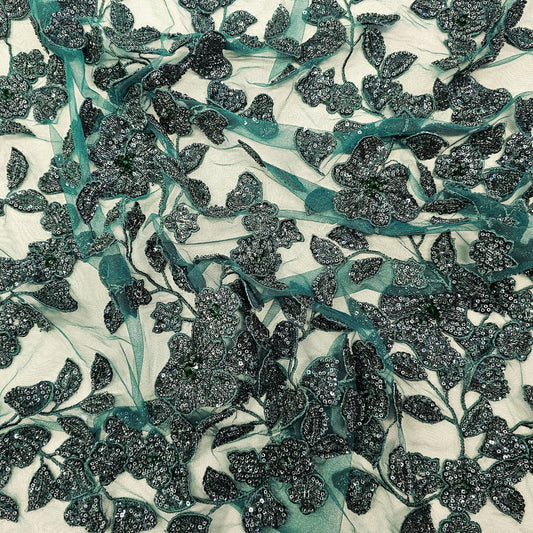 BOTTLE GREEN BEADED TULLE