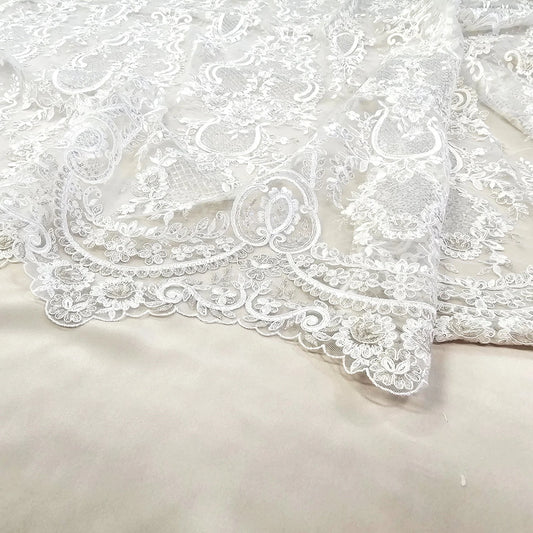 IVORY SILVER EMBROIDERED CORDED TULLE