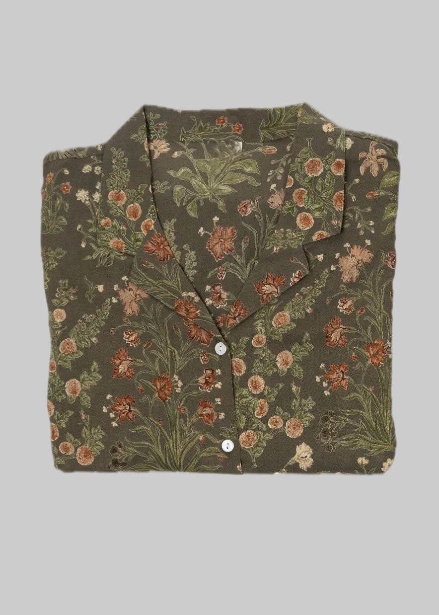 Cotton PJ's in Olive Flower