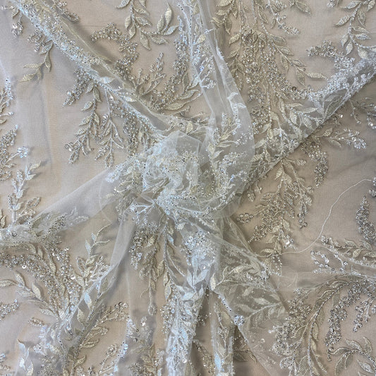 EMBELLISHED IVORY SILVER TULLE