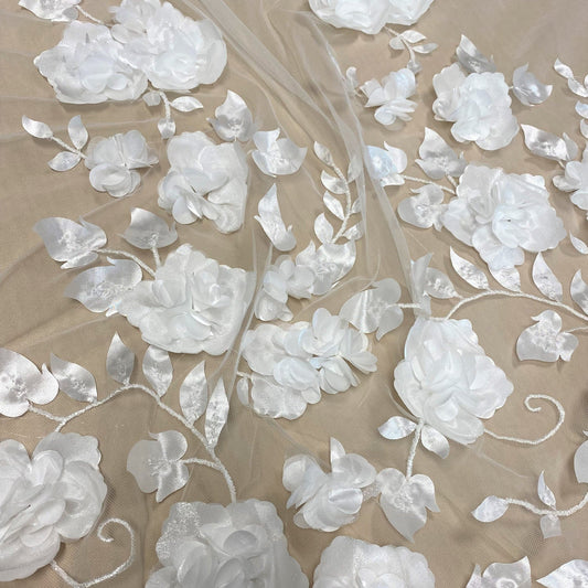 3D IVORY FLORAL TULLE