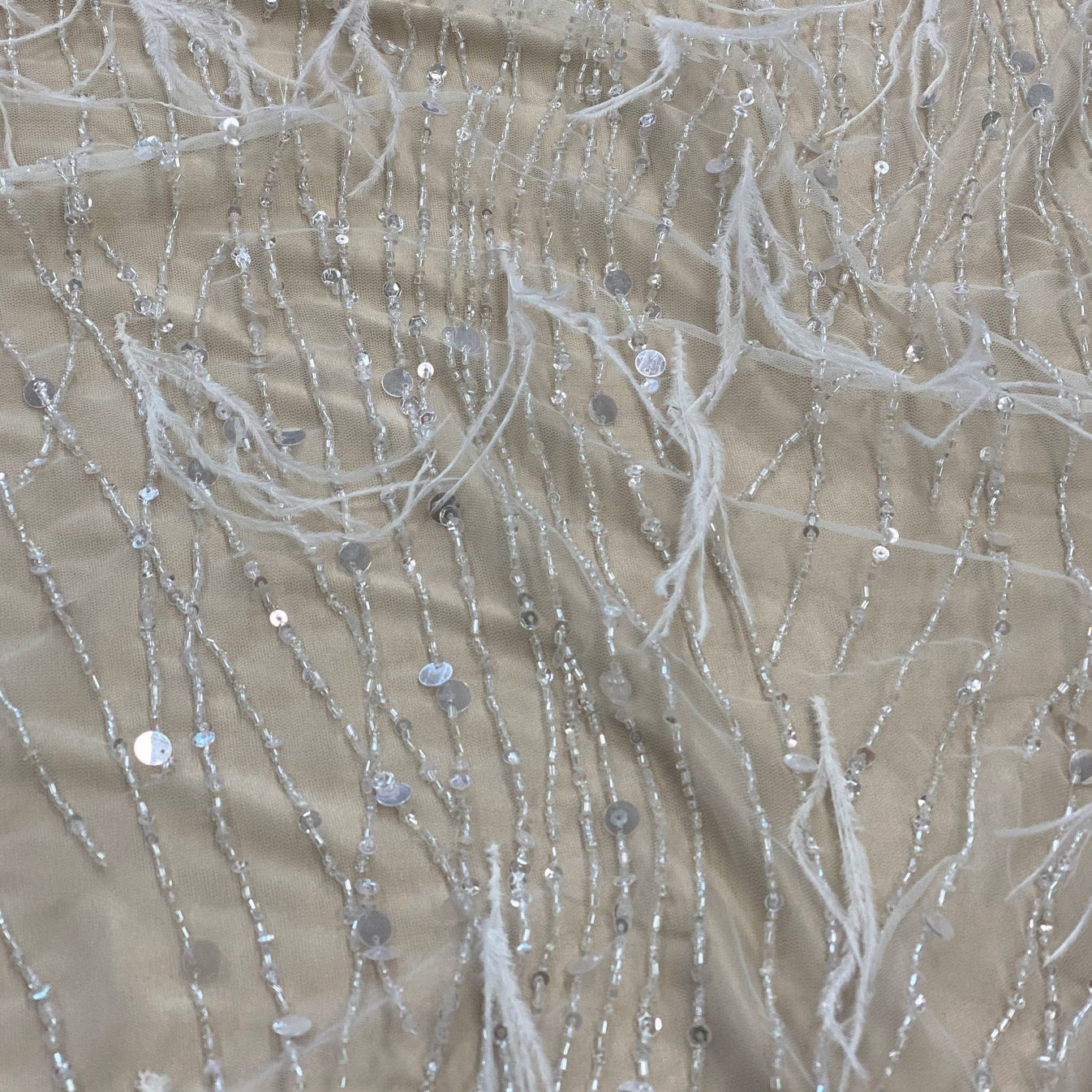 IVORY FEATHER EMBELLISHED TULLE