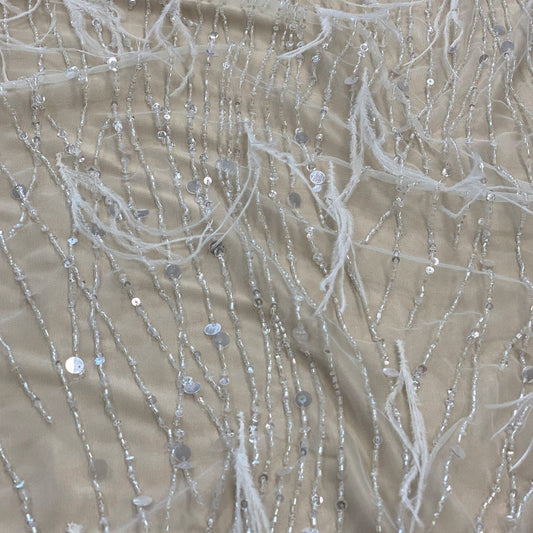 IVORY FEATHER EMBELLISHED TULLE